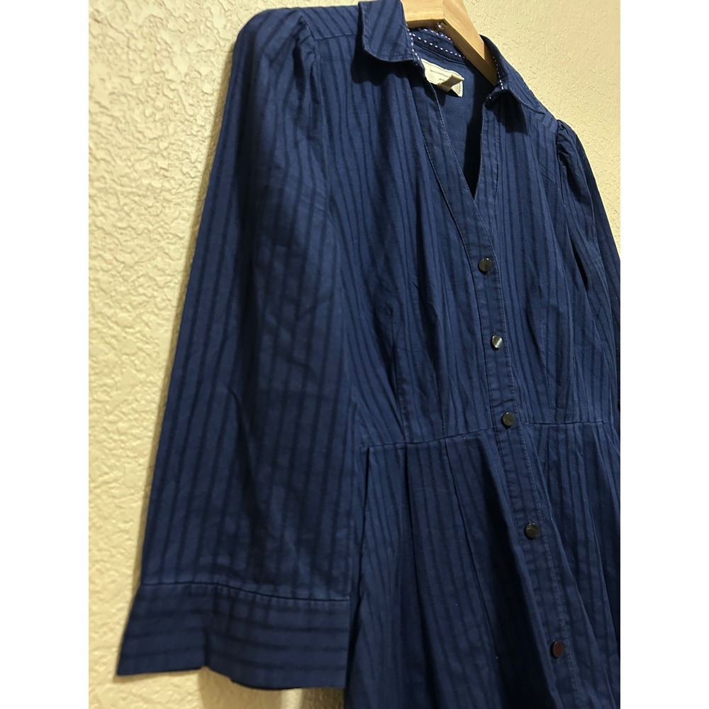 Anthropologie Size 2 Navy Blue Western Equestrian Cotton Shirt Dress Puffed Boho - Picture 13 of 14